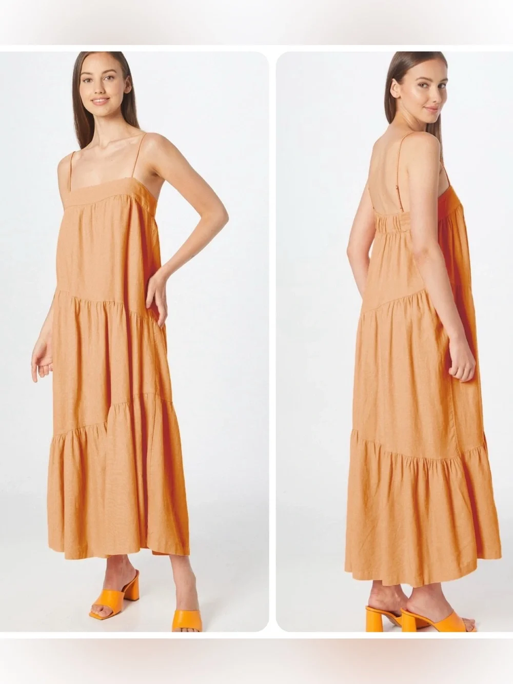 NWT ABERCROMBIE & FITCH Linen-Blend Cottage Asymmetrical Tiered Maxi Dress L